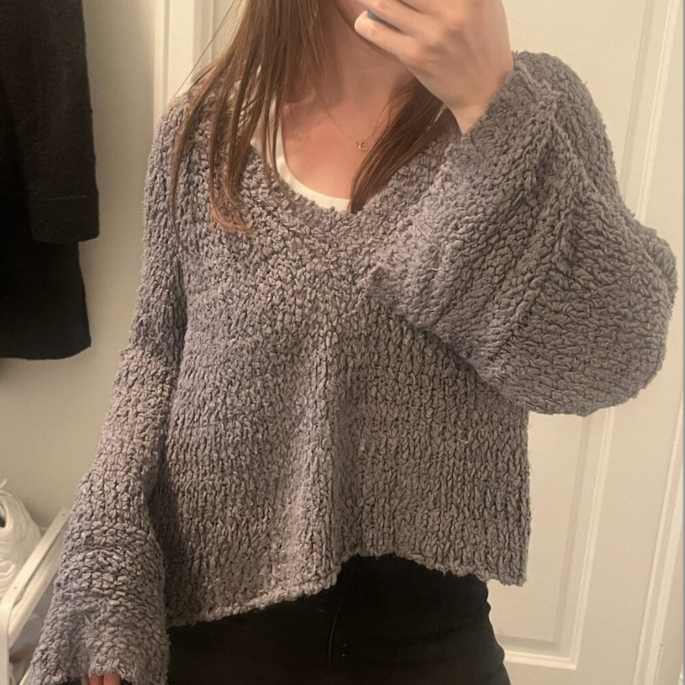 Lush purple woven V-neck sweater
